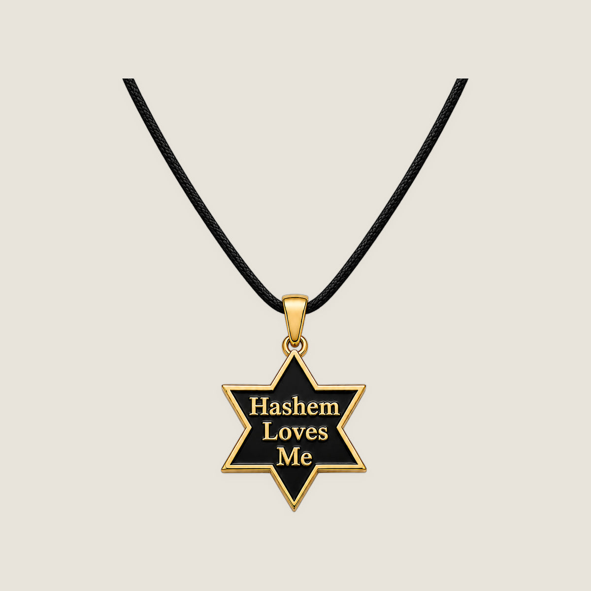 The Star Pendant in Gold Noir on black rope — Hashem Loves Me jewelry