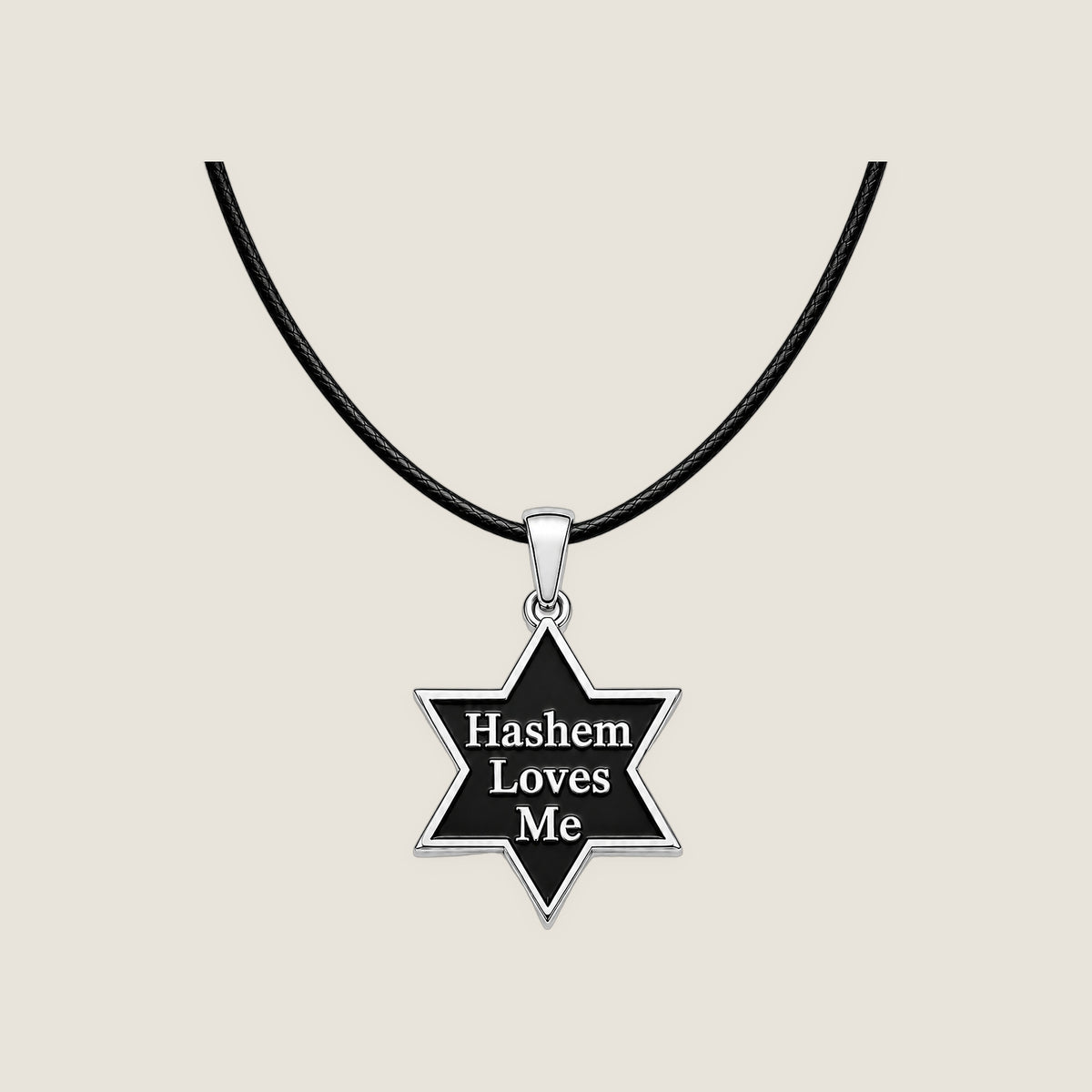 The Star Pendant in Silver Noir on black rope — Hashem Loves Me jewelry