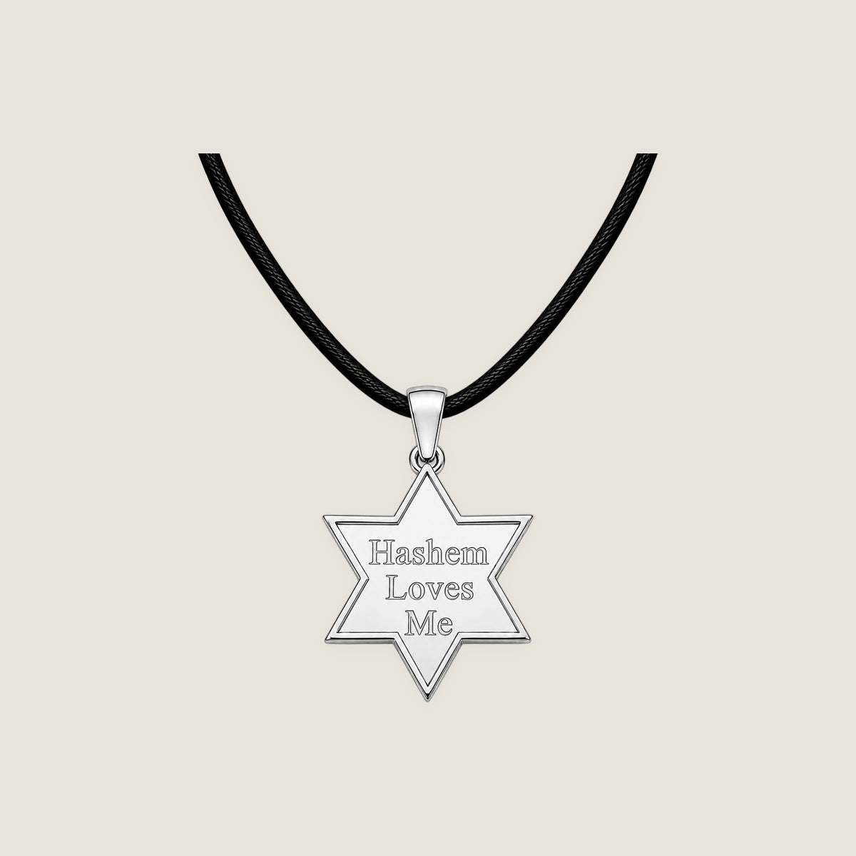 The Star Pendant in Silver on black rope — Hashem Loves Me jewelry